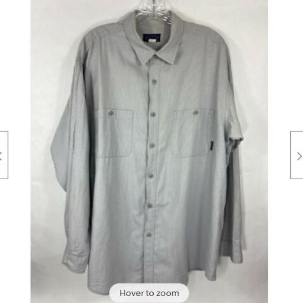 Patagonia Men's Sz L Blue Striped Long Sleeve Button Front Organic Cotton Shirt